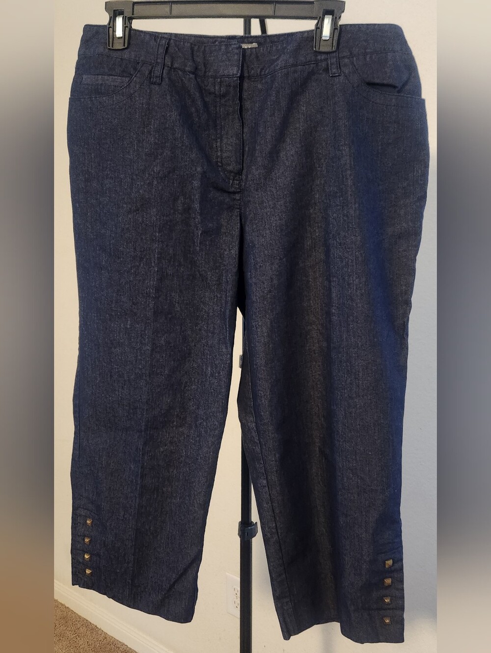 Roz & Ali Dark Indigo Straight Leg Jeans with Hem Button Detail